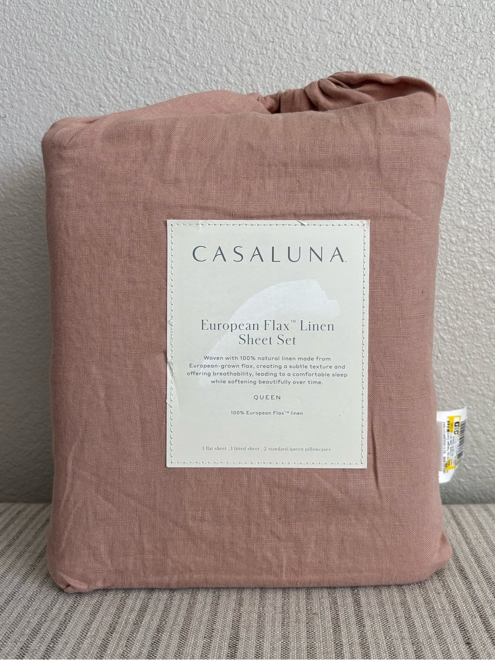 NWT Queen 100% Linen Sheet Set Light Adobe Clay - Casaluna